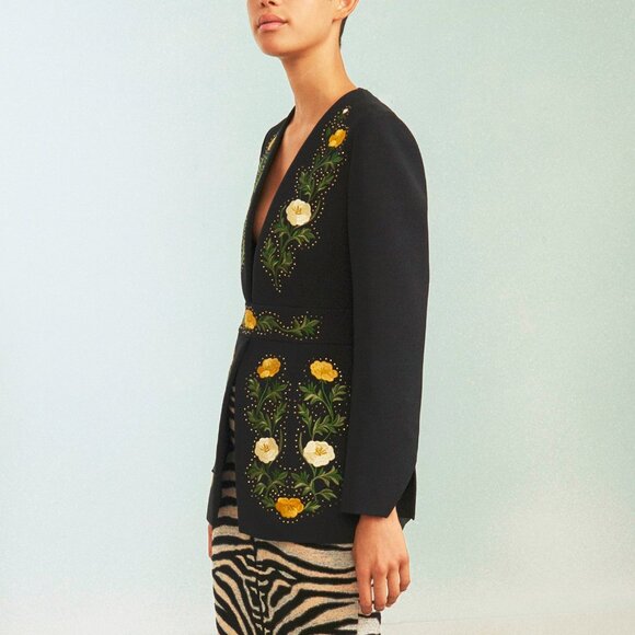 Stella McCartney Resort 2017 Black Wool Rhinestone Floral-Embroidered Blazer